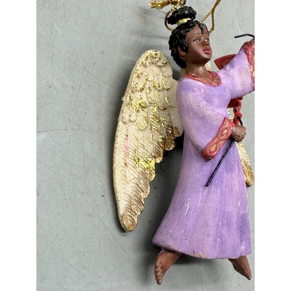 African American Angel Ornament With Gold Wings & Purple Dress Christmas READ - Picture 4 of 7